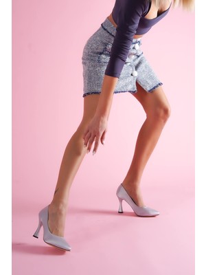 Divolya Vest Gri Saten Günlük Kullanım Stiletto