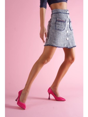 Divolya Vest Fuşya Saten Günlük Kullanım Stiletto