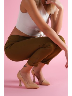 Divolya Violet Nude Burnu Şeffaf Detaylı Günlük Kullanım Stiletto