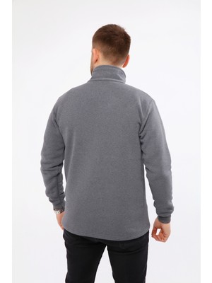 Mualta Erkek Regular Fit Balıkçı Yaka Uzun Kollu Füme Gri Sweatshirt