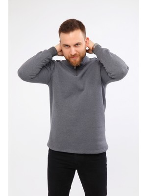 Mualta Erkek Regular Fit Balıkçı Yaka Uzun Kollu Füme Gri Sweatshirt