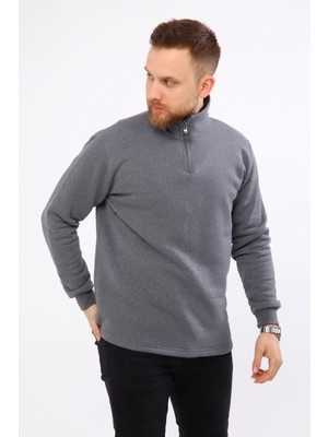 Mualta Erkek Regular Fit Balıkçı Yaka Uzun Kollu Füme Gri Sweatshirt