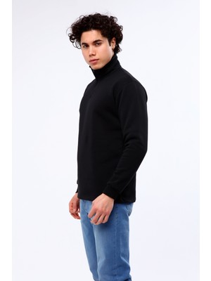 Mualta Erkek Regular Fit Balıkçı Yaka Uzun Kollu Siyah Sweatshirt