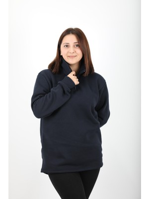 Mualta Kadın Lacivert Regular Fit Balıkçı Yaka Uzun Kollu Sweatshirt