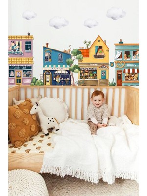 Kt Grup Şirin Mahalle Pastel Renkler Çocuk Odası Duvar Sticker