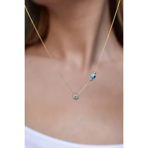 Papatya Silver 925 Ayar Gümüş Gold Kaplama Gözlü Dorika Toplu Tek Taş Kolye