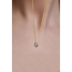 Papatya Silver 925 Ayar Gümüş Gold Kaplama Tek Taş Kolye