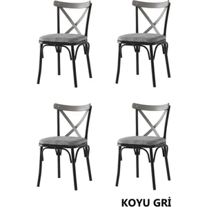 Sweet Home Çapraz Bahar Sandalye 4'lü Set Koyu Gri Silinebilir Leke Tutmaz Kumaş Modern Tasarım