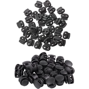 Guangdong Spirit 40 Adet Çift Delikli Yaylı Ipli Ip Kordon Kilitleri Siyah ve 30 Adet Sırt Çantası Bagaj Tıkaç: 6.5mm x 5mm, 2 Delik, Kordon Durdurucu Uçları