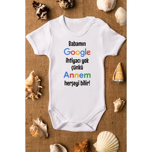Özel Tasarım Babamın Google Ihtiyacı Yok Annem Herşeyi Bilir Yazılı Bebek Body Beyaz Badi Zıbın 5130
