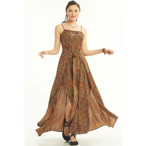 Los Banditos Askılı Belden Bağlamalı Desenli Elbise