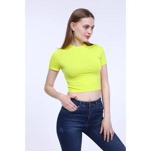 Mat Collection Kadın Sarı Bisiklet Yaka Basic Crop T-Shirt