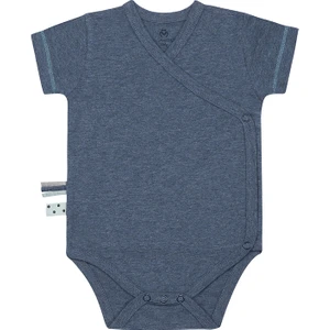Organik Kısa Kollu Kimono Body, Indigo Melanj