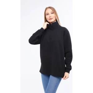 Kadın Black Regular Fit Balıkçı Yaka Uzun Kollu Siyah Sweatshirt