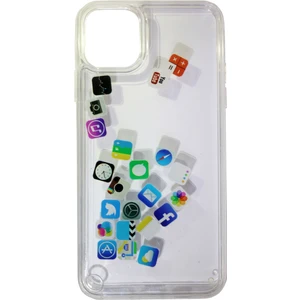 Case 4U Apple iPhone 11 Pro Max Kılıf Hareketli İçi Sıvı Sosyal Medya İkonlu Water Kapak