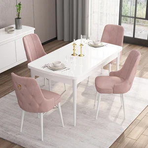 Concept Are Serisi, 80X132 Açılabilir Mdf Masa, Beyaz  Mutfak Masa Takımı, 4 Sandalye