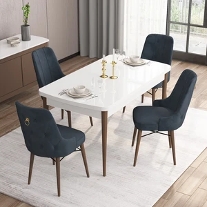 Concept Are Serisi, 80X132 Açılabilir Mdf Beyaz Masa Ceviz Ayak Masa Takımı, 4 Sandalye