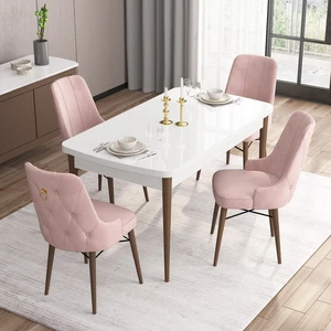 Concept Are Serisi, 80X132 Açılabilir Mdf Beyaz Masa Ceviz Ayak Masa Takımı, 4 Sandalye