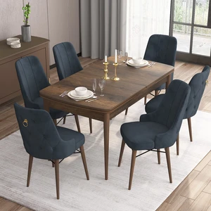 Concept Are Serisi, 80X132 Açılabilir Mdf Masa, Barok Ahşap Desenli Mutfak Masa Takımı, 6 Sandalye