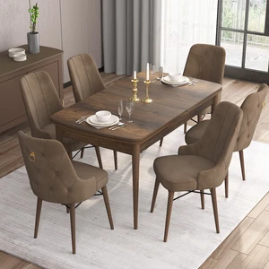 Concept Are Serisi, 80X132 Açılabilir Mdf Masa, Barok Ahşap Desenli Mutfak Masa Takımı, 6 Sandalye