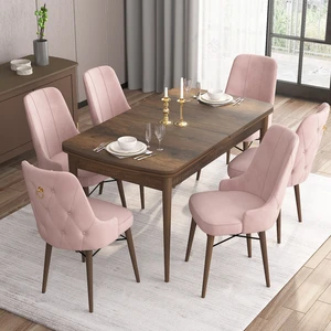 Concept Are Serisi, 80X132 Açılabilir Mdf Masa, Barok Ahşap Desenli Mutfak Masa Takımı, 6 Sandalye