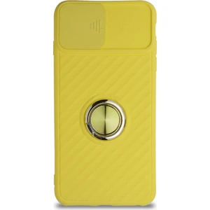 Kzy Apple iPhone 7 Plus Kapak Kamera Korumalı Yüzüklü Pastel Silikon Kılıf - Sarı