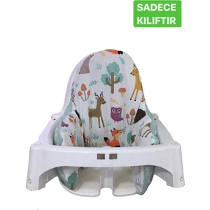 Bebek Özel Ikea Antilop Mama Sandalyesi Minderine Uyumlu Kılıf (Doğa ve Yeşil Yıldızlı Desen)