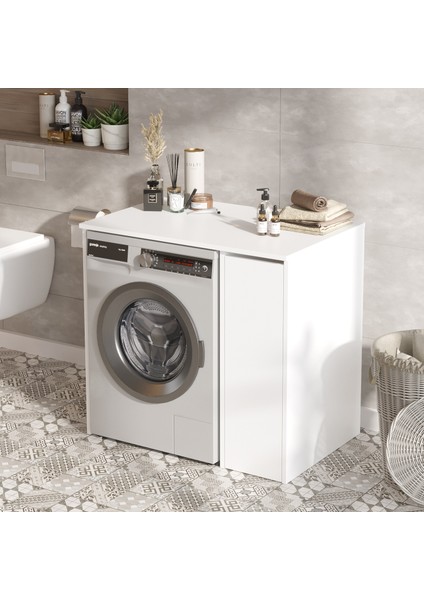 Siena Çamaşır Makinesi Dolabı Çekmeceli Beyaz Sa1-W