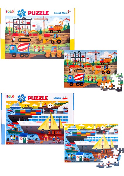 Eolo +4 Yaş Liman ve Inşaat Alanı 2'li Yer Puzzle Set (Eolo)