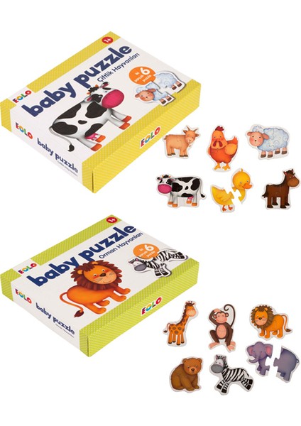 Eolo +1 Yaş Çiftlik Hayvanları ve Orman Hayvanları Baby Puzzle 2’li Set (Eolo)