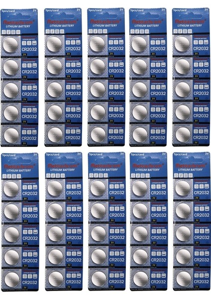 50 Adet 3 Volt CR2032 Lityum Düğme Para Pil (Bios-Kepenk-Kumanda-Hesap Makinesi Lithum Pili)