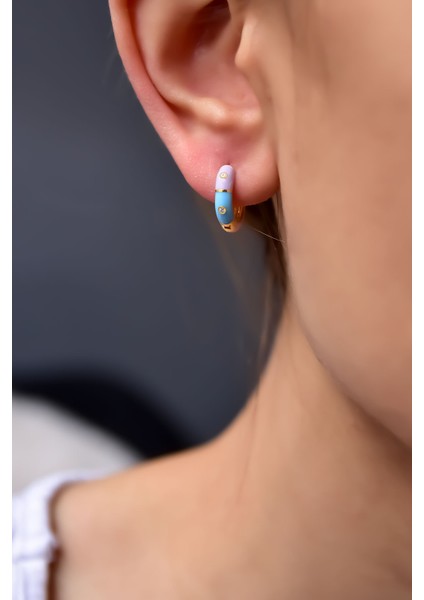 925 Ayar Gümüş Gold Kaplama Zirkon Taşlı Renkli Mineli Halka Küpe fiyatları