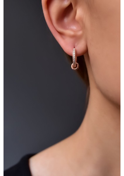 925 Ayar Gümüş Rose Kaplama Üçlü Çember Geçişli Halka Küpe fiyatları