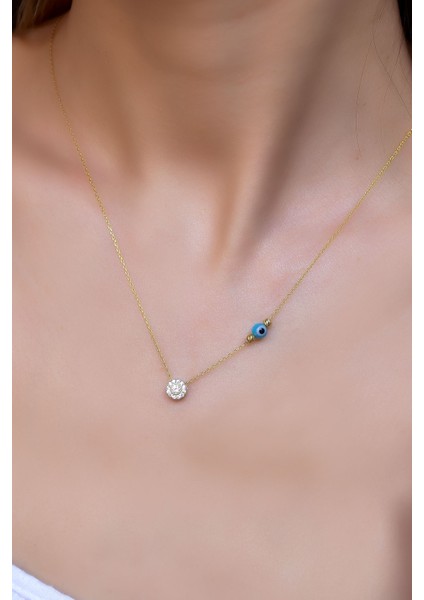 925 Ayar Gümüş Gold Kaplama Gözlü Dorika Toplu Tek Taş Kolye fiyatları