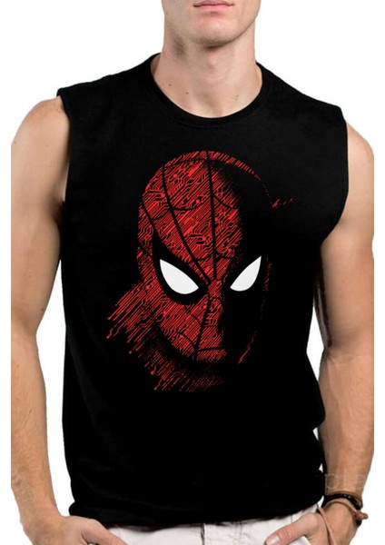Dijital Örümcek Siyah Kesik Kol | Kolsuz Erkek T-Shirt | Atlet