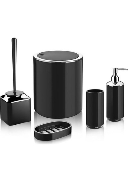 Krom Detaylı Siyah Banyo Seti
