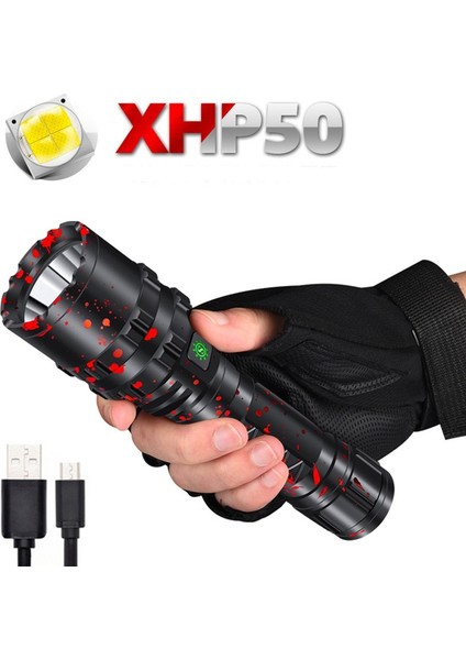 LED Taktik El Feneri Ultra Parlak 1800LM USB Şarj Edilebilir LED El Fenerleri Kamp Acil Ev Için Sos ile Su Geçirmez 5 Mod (Yurt Dışından)