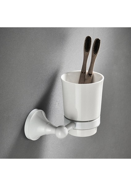 Beyaz Banyo Donanım Aksesuarları Set Pirinç Duş Sabunluk Saç Kuru Tutucu Havlu Demiryolu Bar Robe Kanca Tuvalet Fırçası Rulo Tutucu | Banyo Donanım Setleri (Beyaz) (Yurt Dışından)