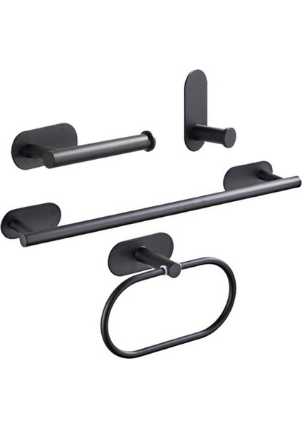 4-Piece Setmatte Siyah Çift Havlu Barları Banyo Havlu Askı Uzay Alüminyum Banyo Aksesuarları Havlu Askısı Havlu Yüzük Tuvalet Fırçası | Banyo Donanım Setleri (Yurt Dışından)