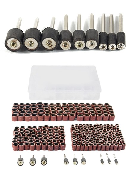 338PCS 60 120320 Zımpara Bandı 3/8 1/4 1/2 Lastik Mandrelli ve 11 Adet Yuvarlak Çelik Delikli Punch Seti, 1-11MM