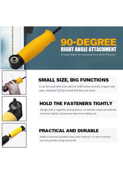 1/4 Inç Şaft 90° Derece Sağ Açı Bağlantısı Dik Açı Matkap Sürücü Tornavida Uzatma Tutucu Adaptörü Uçlu indirimleri