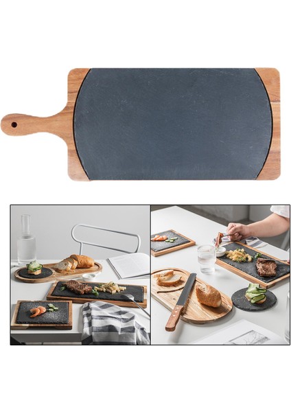 SunniMix Kaya Plakası Ahşap Servis Tepsisi Isıtma Taşı ile Ev Salata Tatlı Kolu ile (Yurt dışından)