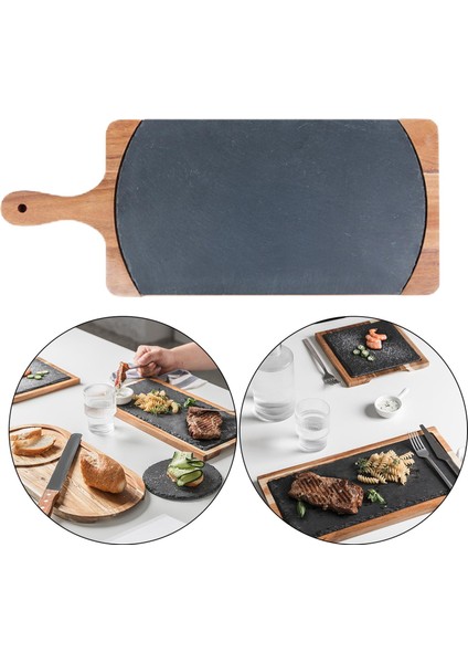 SunniMix Kaya Plakası Ahşap Servis Tepsisi Isıtma Taşı ile Ev Salata Tatlı Kolu ile (Yurt dışından)