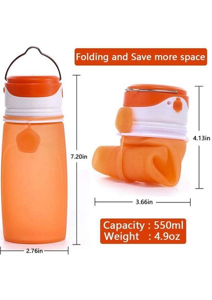 USB Şarj Edilebilir LED Işıklı Katlanabilir Su Şişeleri, 550ML Katlanabilir Şişe, Açık Hava Kampları Için Yeni Favori, Gıda Sınıfı Silikon Turuncu (Yurt Dışından) fiyatları