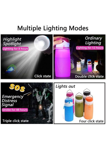 USB Şarj Edilebilir LED Işıklı Katlanabilir Su Şişeleri, 550ML Katlanabilir Şişe, Açık Hava Kampları Için Yeni Favori, Gıda Sınıfı Silikon Turuncu (Yurt Dışından) modelleri