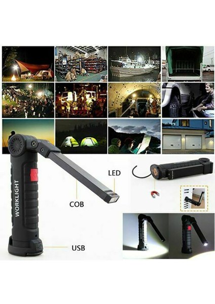 USB Şarjlı El LED Katlanır Çalışma Işığı Çok Fonksiyonlu El Feneri (Yurt Dışından)