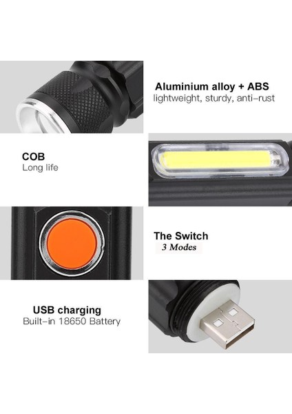 15K-LM Elfeland USB Şarj Edilebilir T6 + Cob LED 3 Modlu Taktik El Feneri (Yurt Dışından) indirimleri