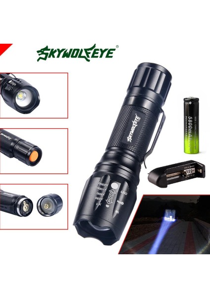 Skywolfeye Dış Mekan Alüminyum El Feneri T6 5mode Zumlanabilir + 18650 Pil (Yurt Dışından)