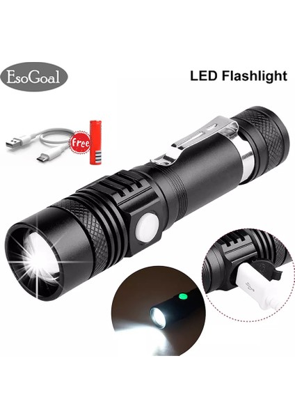 Esogoal Fenerler LED El Feneri USB El Feneri LED Torc Zumlanabilir Enerji Ipuçları Bisiklet Işığı 18650 Yeniden Şarj Edilebilir (Yurt Dışından)