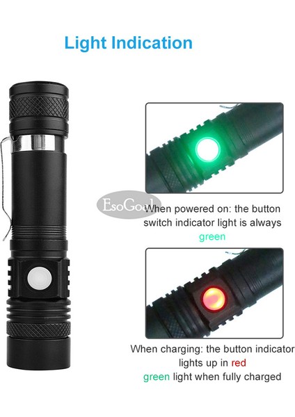 Esogoal Fenerler LED El Feneri USB El Feneri LED Torc Zumlanabilir Enerji Ipuçları Bisiklet Işığı 18650 Yeniden Şarj Edilebilir (Yurt Dışından) fırsatları